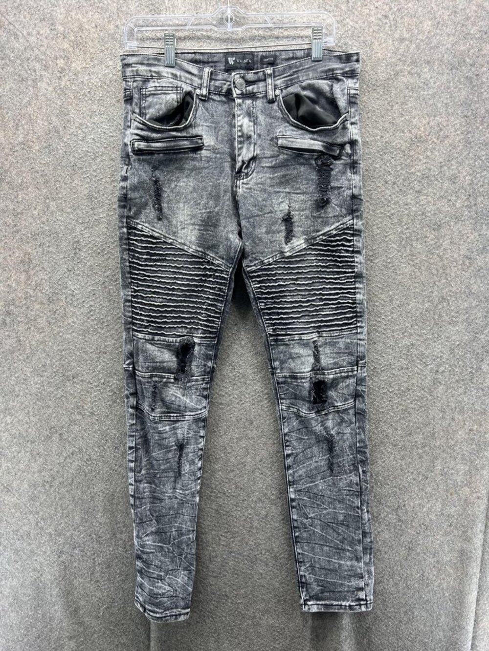 Waimea Jeans Mens 32 Gray Slim Skinny Moto Biker Distressed Acid Wash Denim